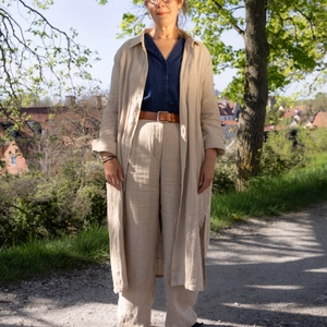 Linnebyxor med hög midja och vida ben - Nature